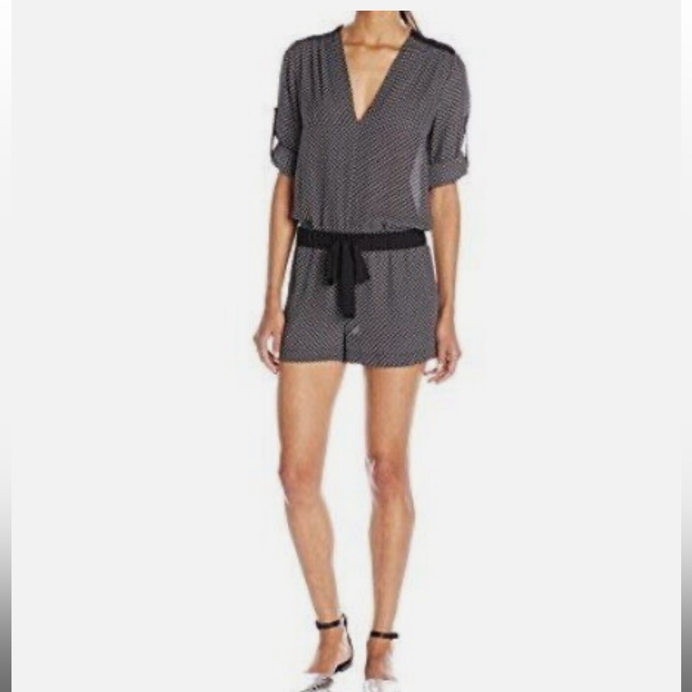 BCBGMAXAZRIA Black and White Pattern Romper